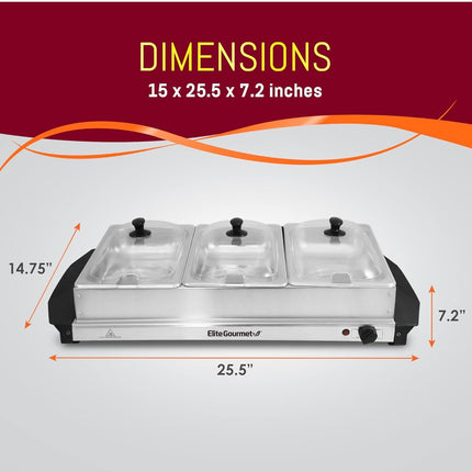 Elite Gourmet EWM-6171 Triple Buffet Server with 7.5 Qt Stainless Steel Trays, New Open Box
