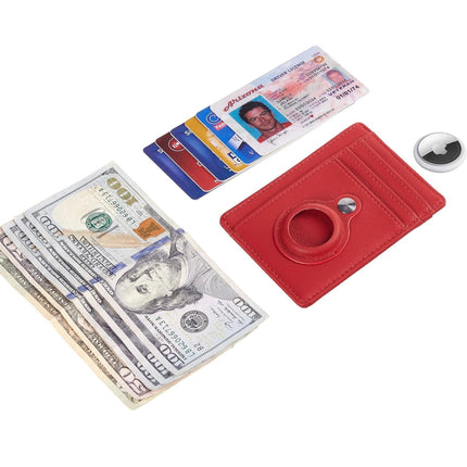 Hawanik AirTag Wallet - Slim Leather Card Holder with AirTag Slot, Red