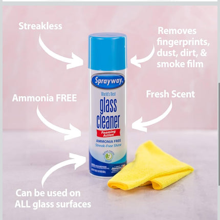 Sprayway Glass Cleaner Foaming Aerosol Spray, 19oz, Pack of 2