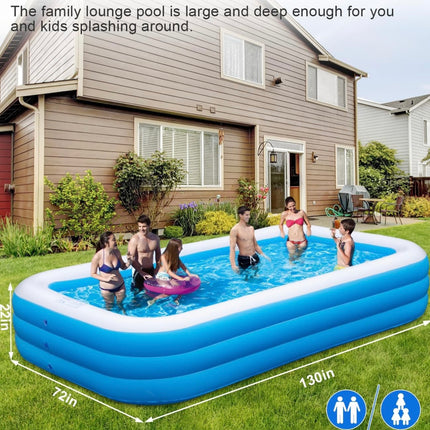 Large Inflatable Family Pool with Electric Pump, 120” x 72” x 22” (New White, New in Box, Box Open)