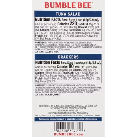 Bumble Bee Tuna Salad with Crackers Snack Kit - 3.5oz - EXP. 04/2027