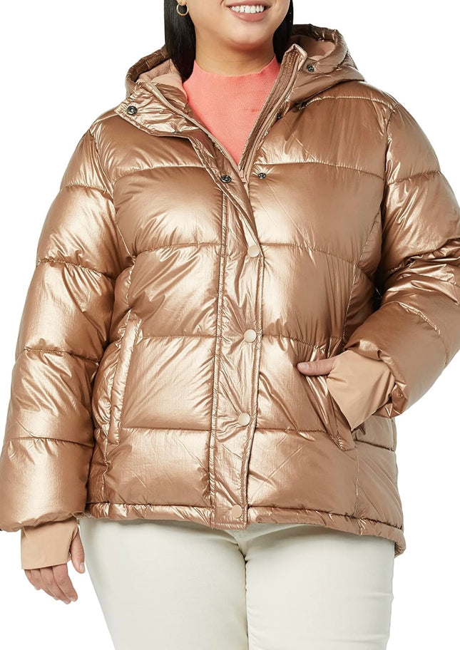 Women’s Heavyweight Long-Sleeve Hooded Puffer Coat - Amazon Essentials, Metallic Taupe, New-M