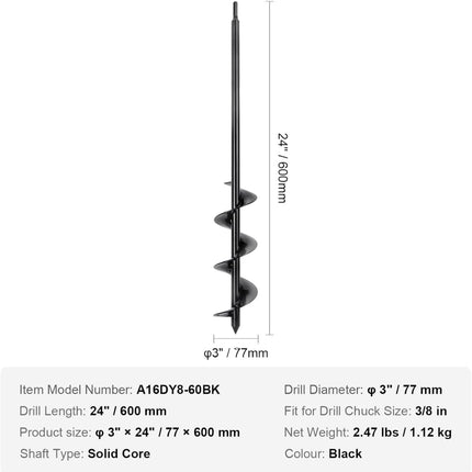 VEVOR Auger Drill Bit for Planting 3” x 24” - Open Box