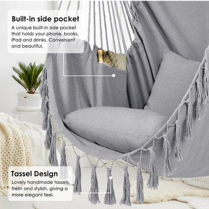 Y-STOP Hammock Chair Hanging Rope Swing, Light Grey, New Open Box