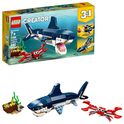 LEGO Creator 3-in-1 Deep Sea Creatures - Transforms into Shark, Crab, Squid, or Angler Fish, New, 31088