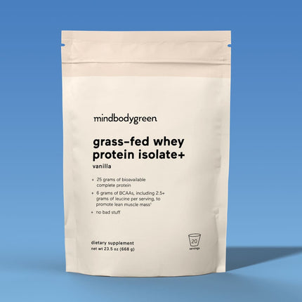 mindbodygreen Grass-Fed Whey Protein Isolate+ Vanilla – 20 Servings, 25g Protein - 09/27