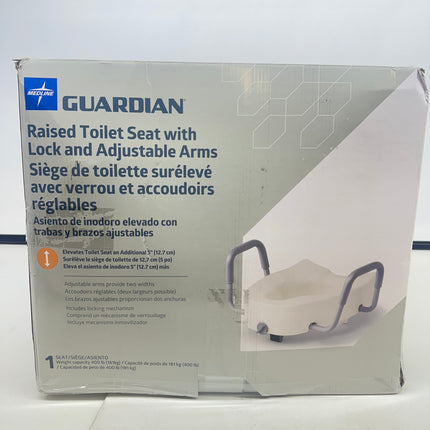 Medline 5” Elongated Raised Toilet Seat with Lock and Removable Padded Arms - New Open Box.