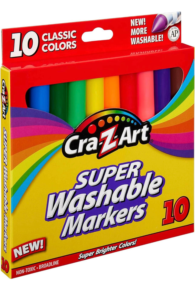 Cra-Z-Art Classic Super Washable Markers, Broad Tip, Assorted Barrel, Assorted Ink, Pack of 10 Markers - New