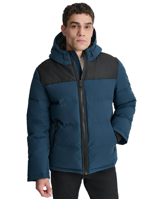 DKNY Men's Mixed-Media Puffer Coat Navy New Size S
