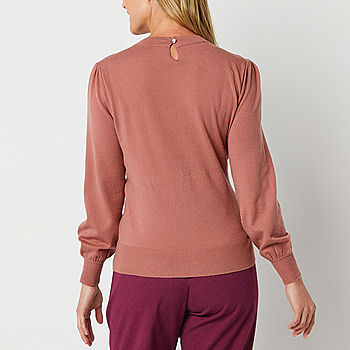 Liz Claiborne Women's Crew Neck Embellished Long Sleeve Pullover Sweater - Rose - Size XS Petite - New