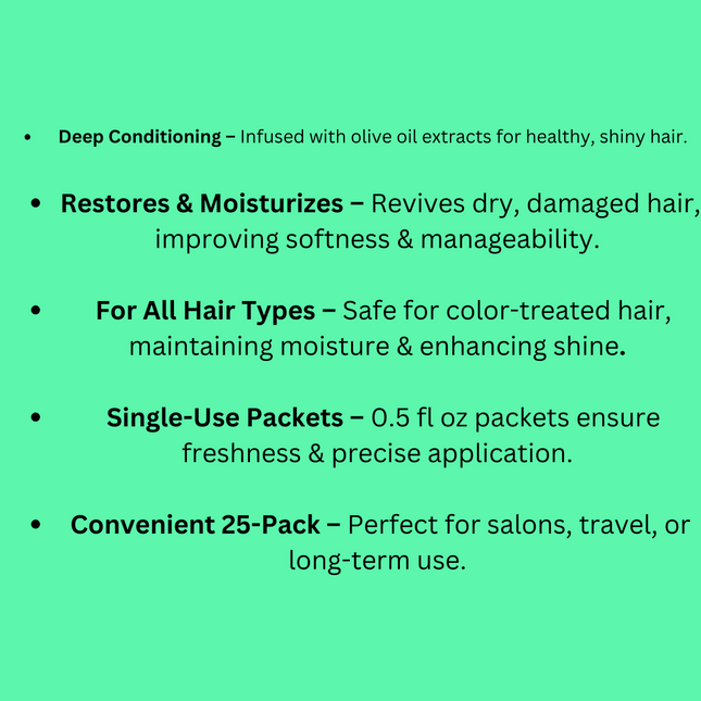 DESIGNLINE Olive Oil Hair Masque – 0.5 fl oz Packets (Pack of 25) – Deep Conditioning Treatment – New