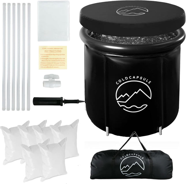 Description:

Recover faster with the discounted portable ice plunge tub for athletes, designed for outdoor use and built with durable polyester.
This extra-large cold plunge tub includes essential features like a lid to maintain temperature, ice packs, a drain tap for easy water removal, and a hand pump for setup.
Perfect for post-workout recovery or reducing inflammation, this cold tub ice bath for athletes is a must-have for improving performance and recovery.
Lightweight and easy to transport, it’s idea