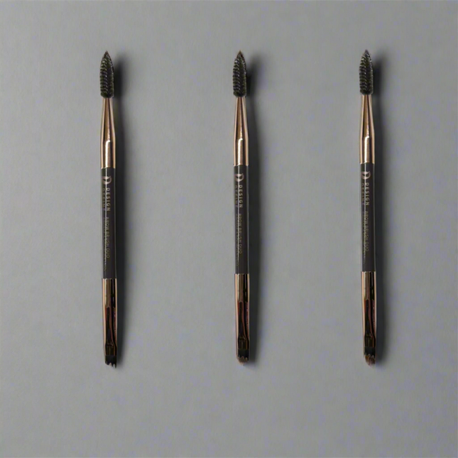 Design Define Premium Duo Brow Brush Set – 3 Pack, Angled Eyebrow & Spoolie Brush for Shaping & Blending 