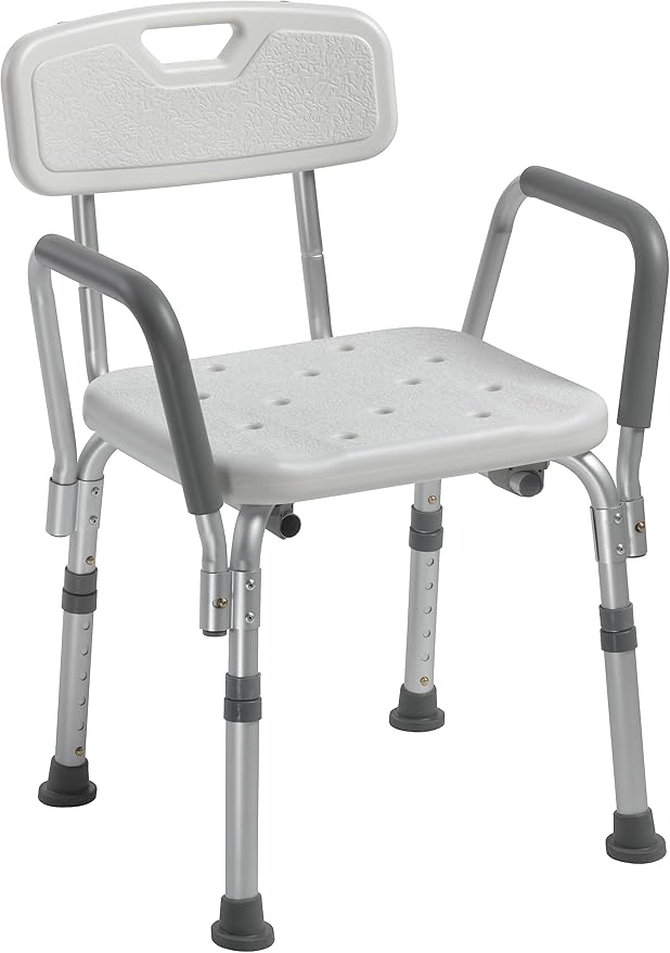 Drive Medical Adjustable Shower Chair with Back & Padded Arms - Open Box
