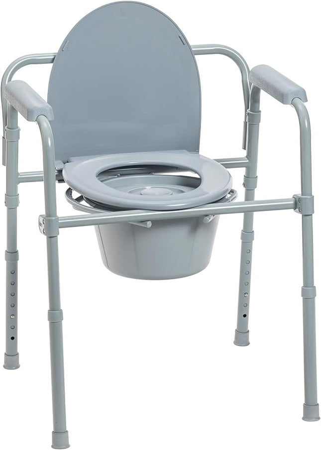 Drive Medical Folding Steel Bedside Commode Chair - New