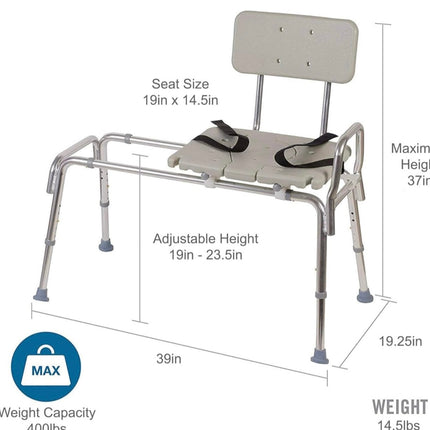 DMI Tub Transfer Bench and Shower Chair, Adjustable Seat Height, Non Slip Aluminum Body - New Open Box