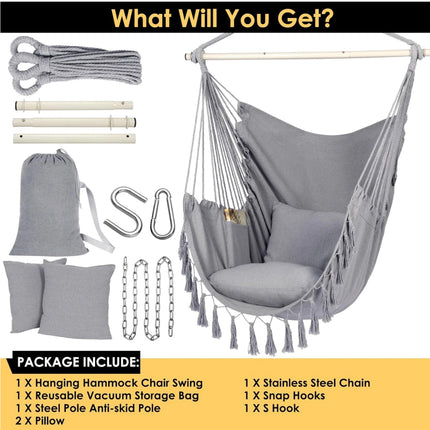 Y-STOP Hammock Chair Hanging Rope Swing, Light Grey, New Open Box