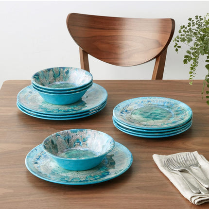 Certified International Radiance Teal Melamine 12-Piece Dinnerware Set, Blue - New Open Box