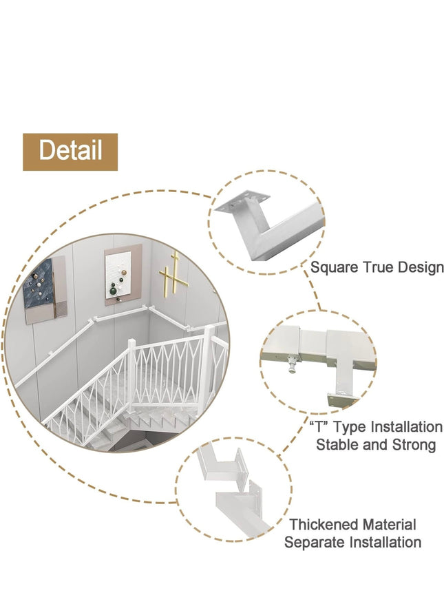 Junvstor Handrail for Stairs - White Square Tube Staircase Hand Rail Wall Mount Metal Bannister Support Rails, Safety Grab Bar Railing for Outdoor Entry Steps, Interior Exterior Stairway (2 FT)