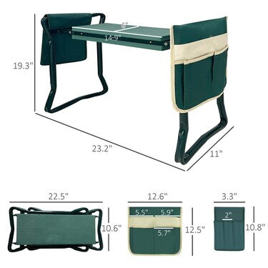 SKUSHOPS Heavy Duty Foldable Garden Kneeler and Seat Gardening Bench with Two Tool Pouches and 6” Wide Soft Kneeling Pad, Open Box