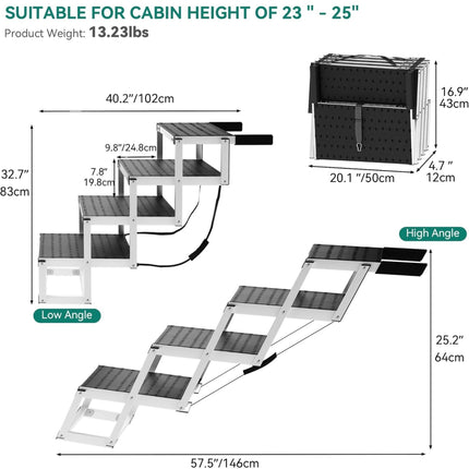 YITAHOME Dog Car Ramps for Large Dogs, Portable Foldable Dog Stairs with Non-Slip Surface, Aluminum Dog Steps for Cars SUV, High Beds & Trucks, Support up to 200lbs, 4 Steps Extra Wide - New Open Box