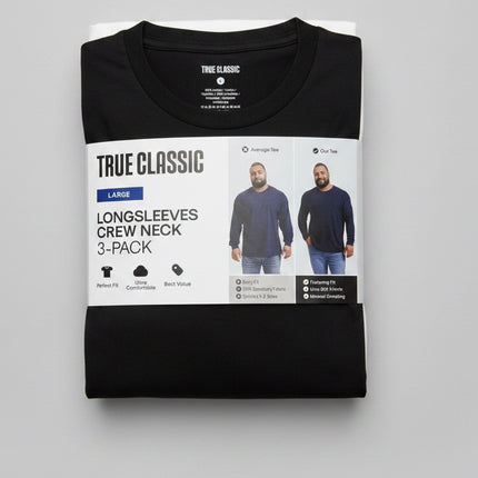 True Classic Crew Neck Long sleeves 3 Pack - Black/White/Navy - Size Large