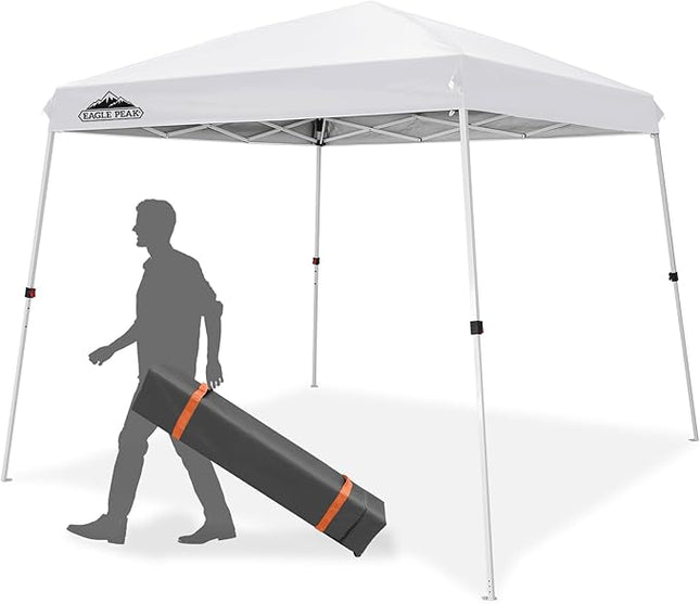 EAGLE PEAK 10x10 Slant Leg Pop-Up Canopy Tent with Wheeled Carry Bag - White (New)