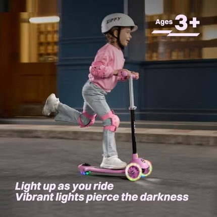 Ziffy 3 Wheel Scooter for Kids 3-5, Toddler Kick Scooter with LED Light-Up Wheels, 5 Adjustable Height, Lean-to-Steer Design (Support up to 110 lbs)