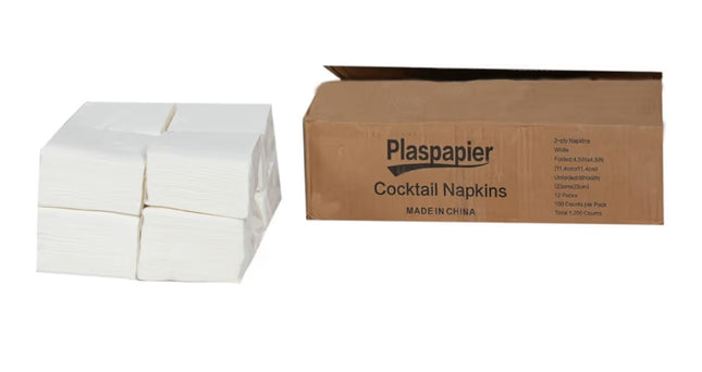 Cocktail Napkins Bulk 1200 Count - 2-Ply White Beverage Napkins (4.5x4.5") - For Wedding, Bar, Party & Daily Use - Pack of 12 Bags