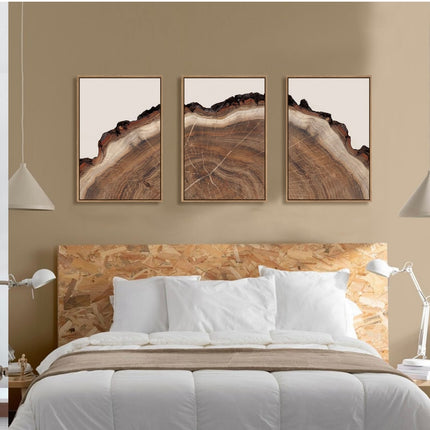 HPINUB Framed Tree Rings Wood Wall Art Set, Modern Beige Wood Stump Wall Décor, New Open Box