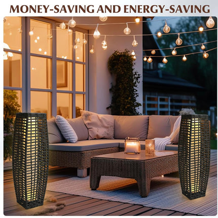 VIHose 2PCS 7.87 x 6.3 x 27.17 in Solar Powered Outdoor Floor Lamp Resin Wicker, Outdoor Lantern for Patio Yard Courtyard (Classic), Open Box