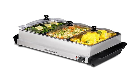 Elite Gourmet Triple Buffet Server with Temperature Control - 7.5 Qt, Stainless Steel (New)