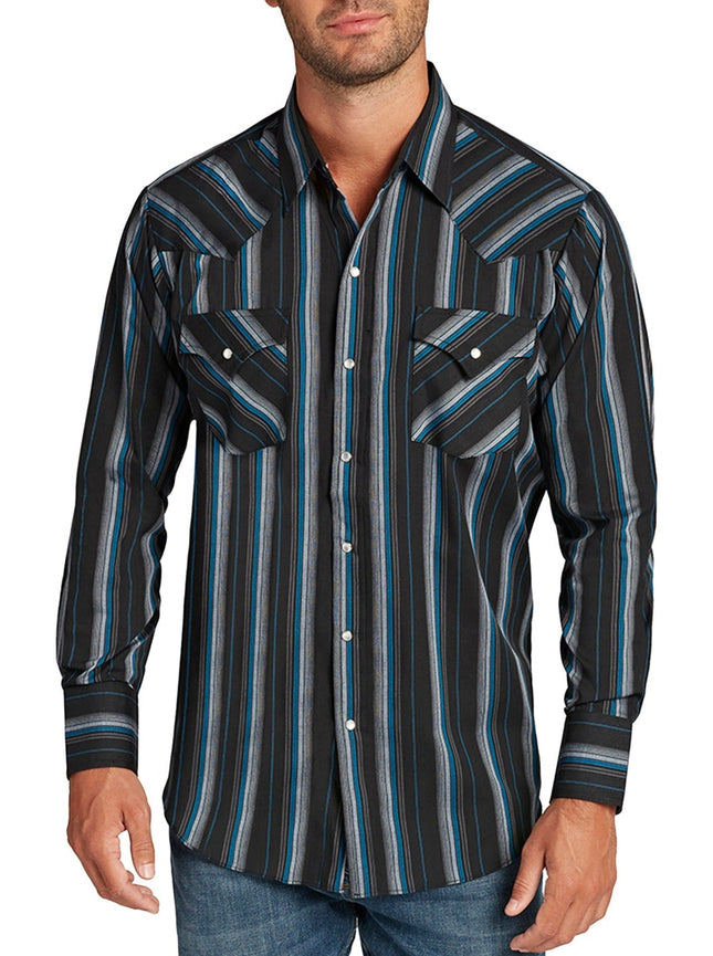 Ely Cattleman Western Shirt Black Striped Size XL New

