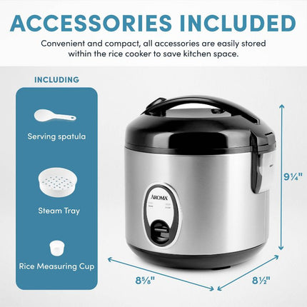 Aroma Rice Cooker 6-Cup Stainless Steel Open Box