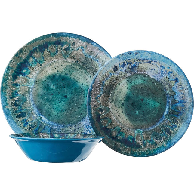 Certified International Radiance Teal Melamine 12-Piece Dinnerware Set, Blue - New Open Box