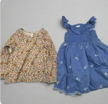 2-Pack Toddler Girls’ Long Sleeve Floral Top and Sleeveless Blue Dress (Size 2T) - New