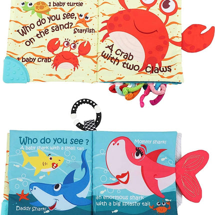 Bebe Mondo Fish Baby Books Toys - Touch and Feel Cloth Soft Crinkle Books for Babies - Open Box