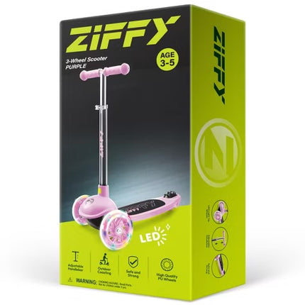Ziffy 3 Wheel Scooter for Kids 3-5, Toddler Kick Scooter with LED Light-Up Wheels, 5 Adjustable Height, Lean-to-Steer Design (Support up to 110 lbs)