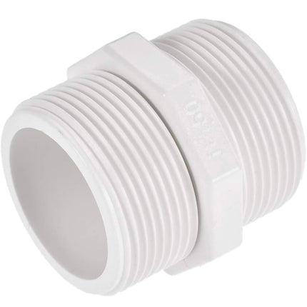  Uxcell Pipe Fitting, G1-1/2 Male Thread, Hex Nipple Tube Adaptor Connector, PVC plastic, white”