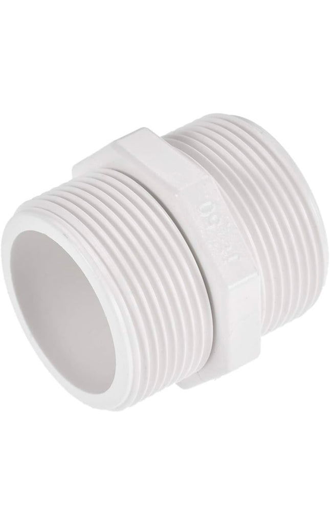  Uxcell Pipe Fitting, G1-1/2 Male Thread, Hex Nipple Tube Adaptor Connector, PVC plastic, white”