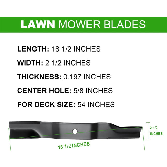 Lawn Mower Blades - 3-Pack for 54-Inch Deck, 18.5” x 2.5”, 5/8” Center Hole | Open Box