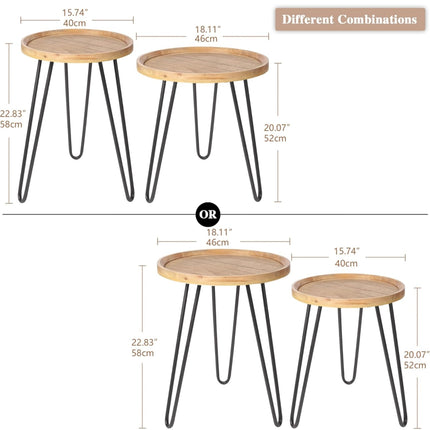 Oakrain Nesting Tables for Living Room, Round Coffee Tables Set of 2, Natural Wood - New Open Box