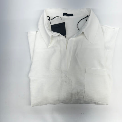 Pleione Women's White Long Sleeve Spread Collar Pocket Shirt, New with Imperfection, Size 2XL