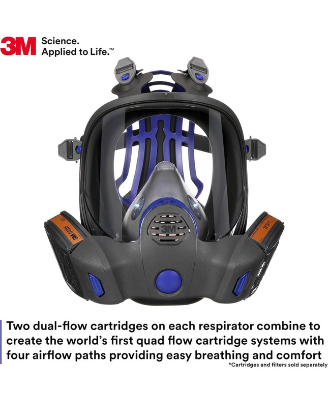3M Secure Click Full Face Reusable Respirator with Large Lens, Speaking Diaphragm and Push Button Seal Check, FF-802, Painting, Sanding, Chemical Clean-up, Sawing, Medium