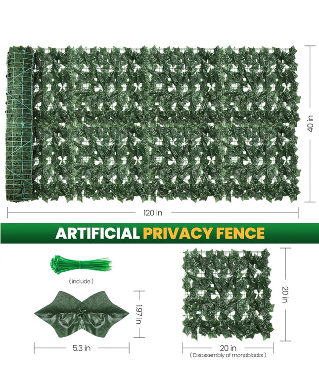 KASZOO Artificial Ivy Privacy Fence Screen, 120x40in - Green, Open Box