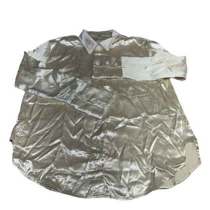 Free People Button-Front Satin Shirt Sand/Sable Size M New
