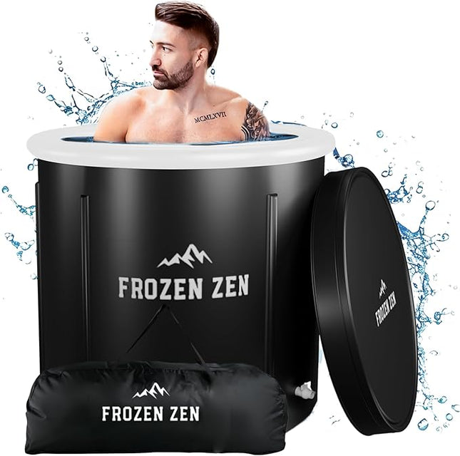 Frozen Zen Ice Bath Tub for Athletes with Lid, XL 105 Gallons Portable Ice Bath, Outdoor Cold Plunge Tub, Large Inflatable Ice Bath, Cold Water Therapy Training (1, white/black)