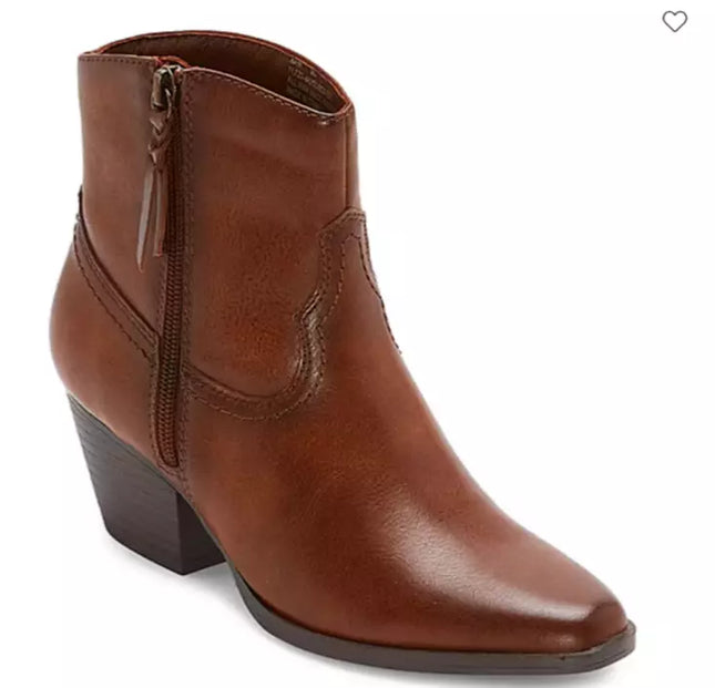 Frye and Co. Women's Savi Stacked Heel Booties, Cognac Brown, New, Size 7.5