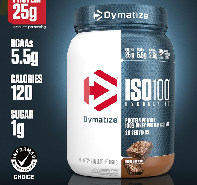 Dymatize ISO100 Hydrolyzed Protein Powder Fudge Brownie 1.5lb, 20 Servings, Exp. 02/2026, Msrp- $34