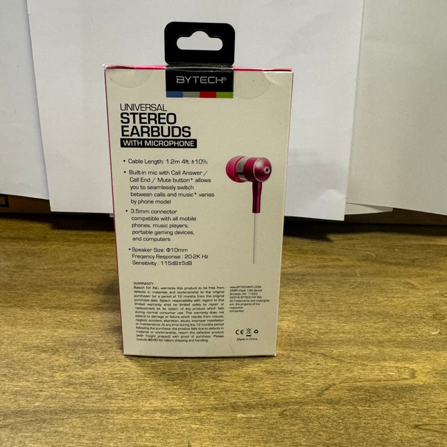 Bytech Universal Stereo Earbuds with Microphone - Pink - Affordable and Functional - 3.5 mm Connector